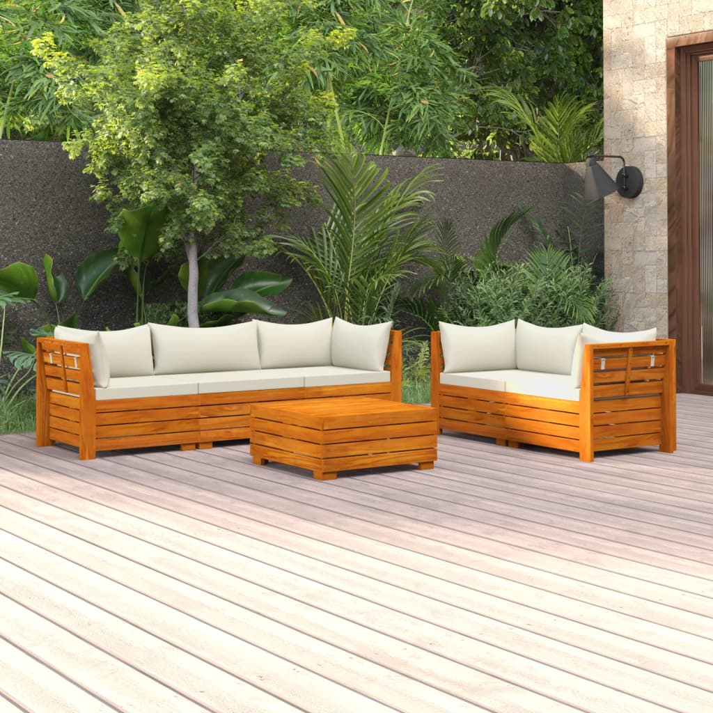 Banc de jardin 4 places avec coussins en bois d'acacia massif