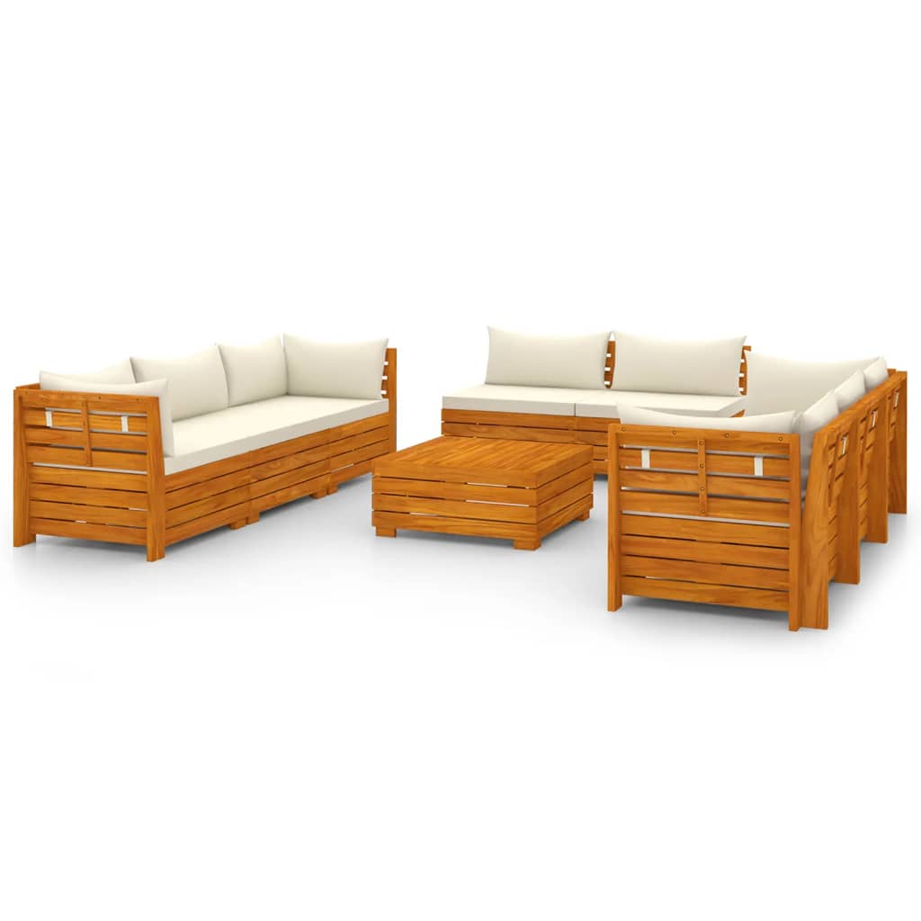 Banc de jardin 4 places avec coussins en bois d'acacia massif