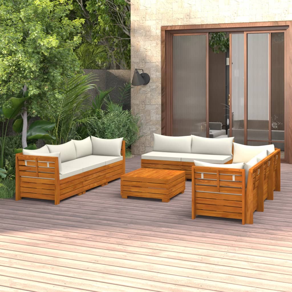 Banc de jardin 4 places avec coussins en bois d'acacia massif