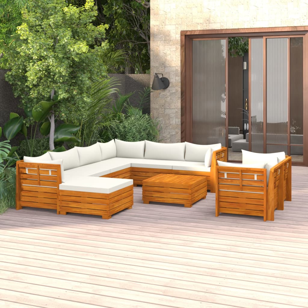 Banc de jardin 4 places avec coussins en bois d'acacia massif