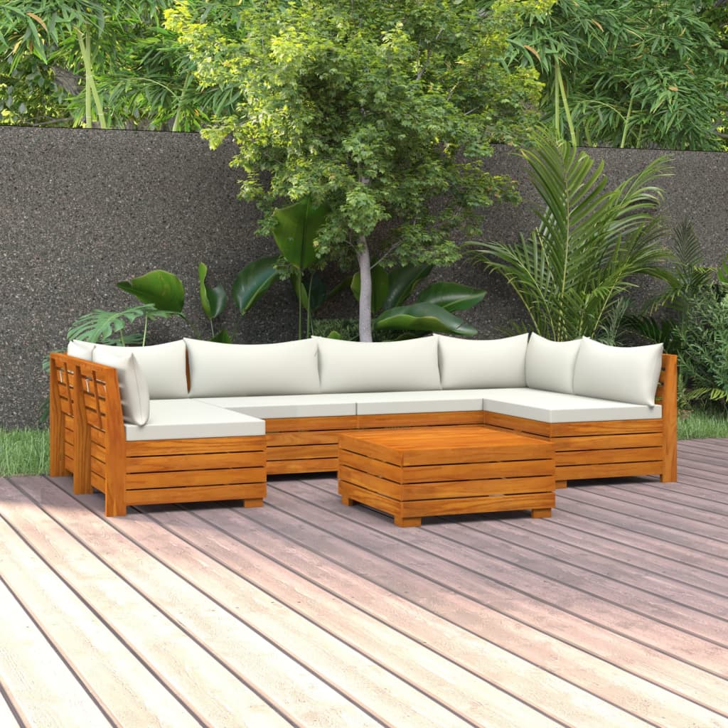 Banc de jardin 4 places avec coussins en bois d'acacia massif