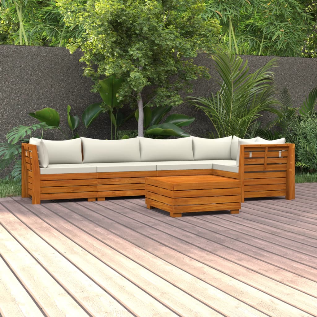 Banc de jardin 4 places avec coussins en bois d'acacia massif