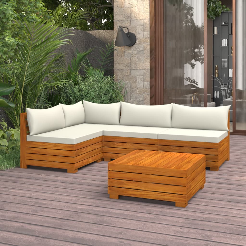 Banc de jardin 4 places avec coussins en bois d'acacia massif