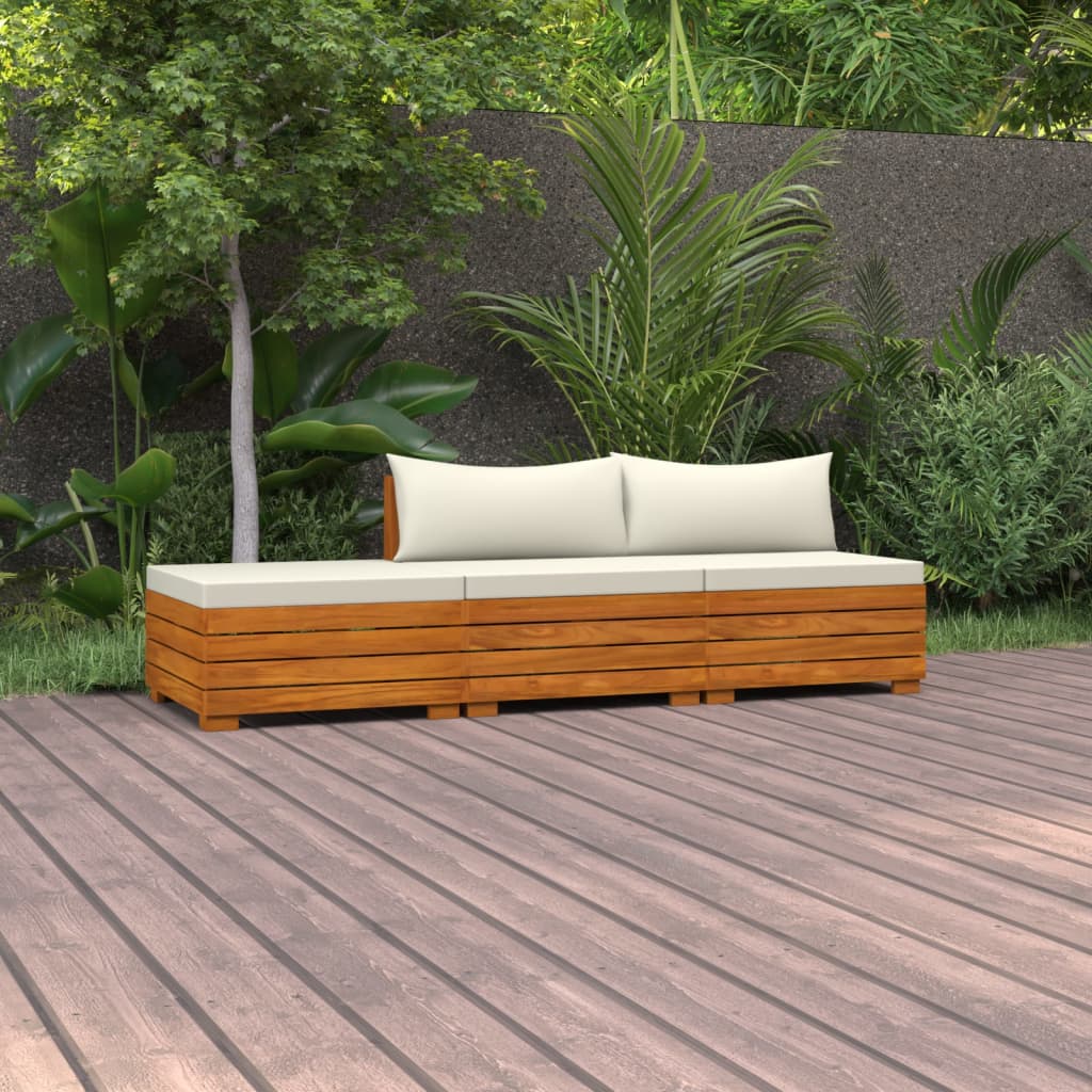 Banc de jardin 4 places avec coussins en bois d'acacia massif