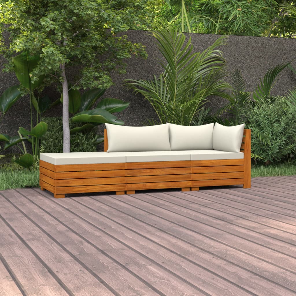 Banc de jardin 4 places avec coussins en bois d'acacia massif