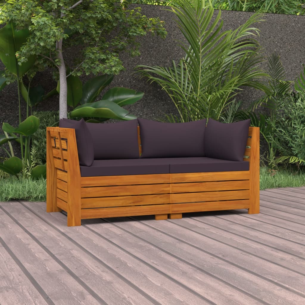 Banc de jardin 4 places avec coussins en bois d'acacia massif