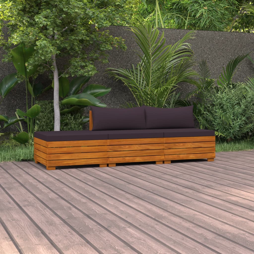 Banc de jardin 4 places avec coussins en bois d'acacia massif