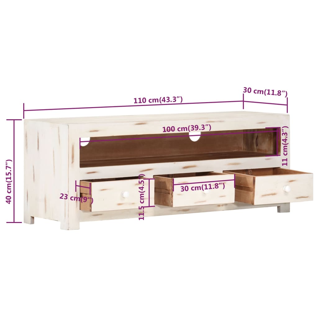 Meuble TV 110x30x40 cm en bois d'acacia massif