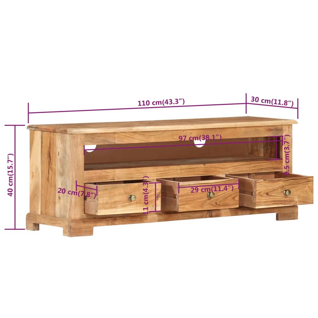 Meuble TV 110x30x40 cm en bois d'acacia massif