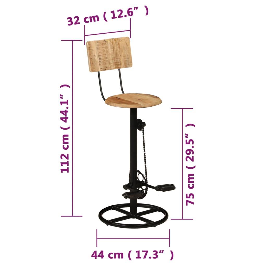 Tabourets de bar 2 pcs en bois de manguier massif