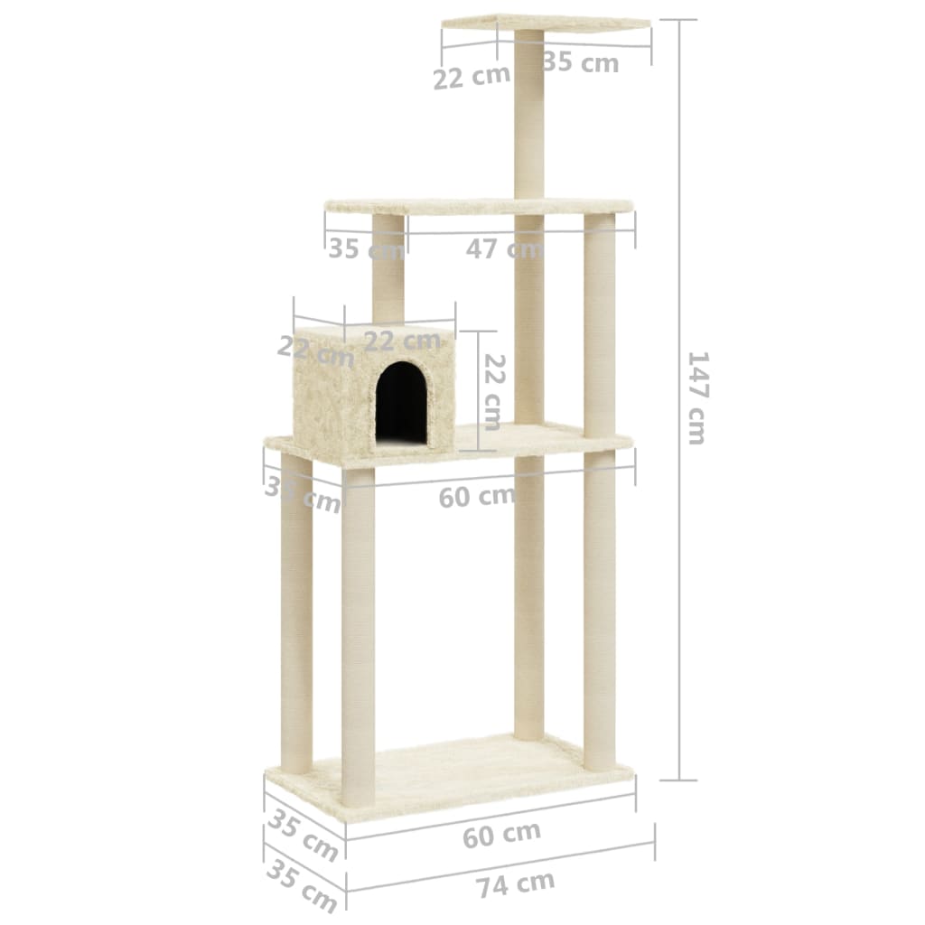 Arbre à chat avec griffoirs en sisal 147 cm couleur crème