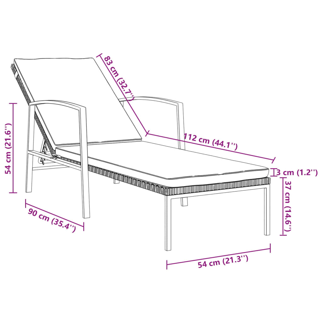 Chaise longue avec coussin en polyrotin