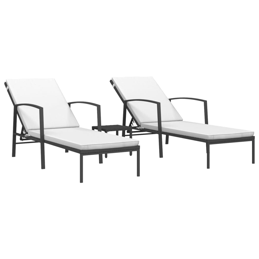 Chaises longues 2 pcs avec table poly rotin