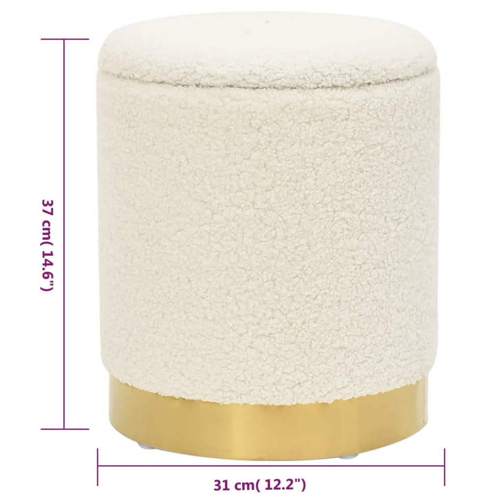 Hocker met opbergruimte rond fleece wit