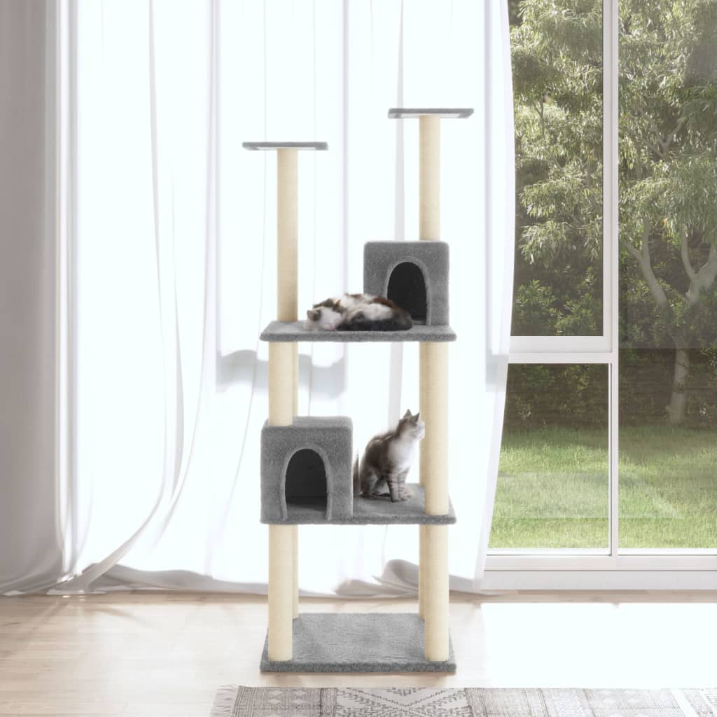 Meuble pour chat avec griffoirs en sisal 141 cm couleur crème