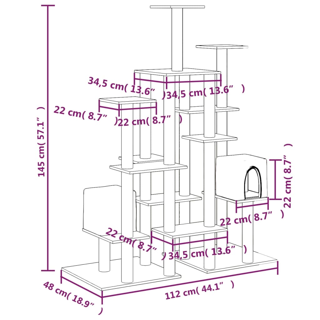 Meuble pour chat avec griffoirs en sisal 145 cm