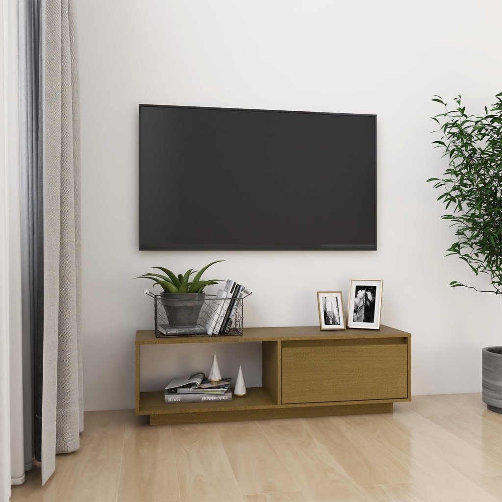 Meuble TV 110x30x33,5 cm en bois de pin massif