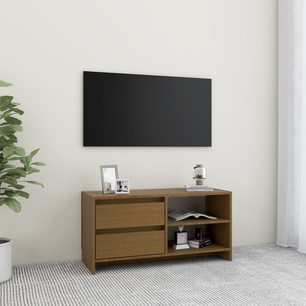 Meuble TV 80x31x39 cm en bois de pin massif