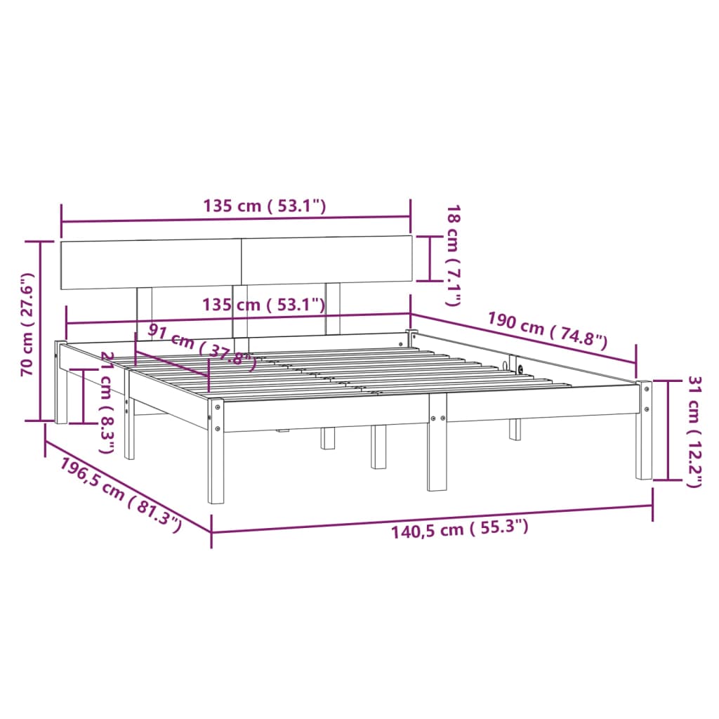 Bedframe massief hout 120x190 cm