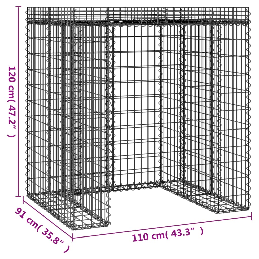 Panier gabion pour poubelle 270x91x120 cm en fer galvanisé