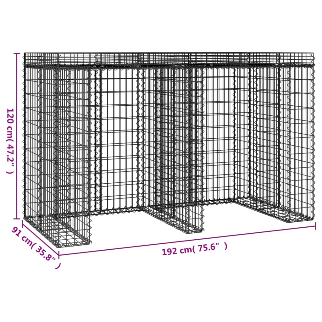 Panier gabion pour poubelle 270x91x120 cm en fer galvanisé