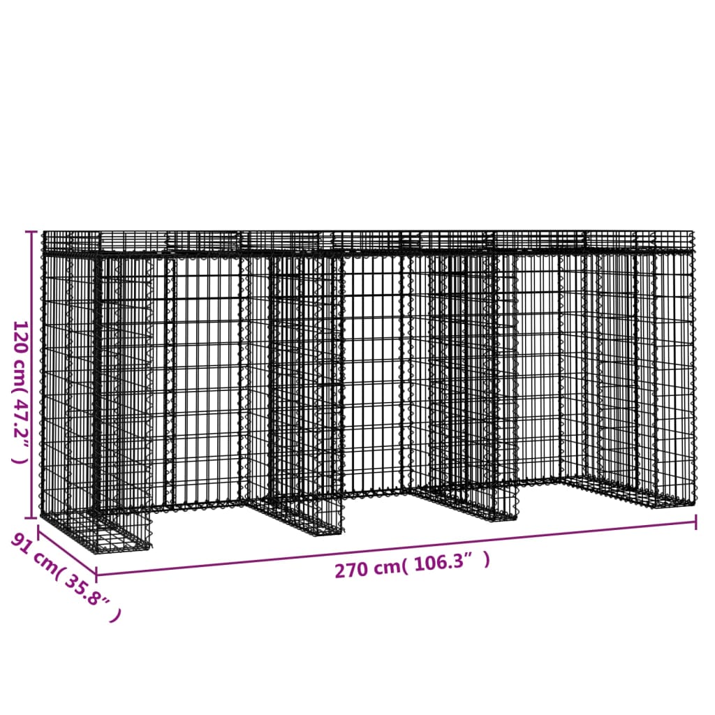 Panier gabion pour poubelle 270x91x120 cm en fer galvanisé