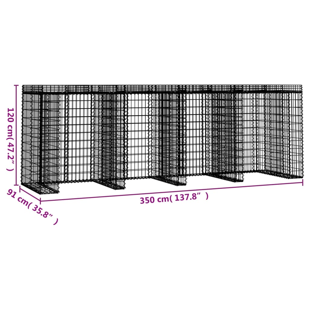 Panier gabion pour poubelle 270x91x120 cm en fer galvanisé