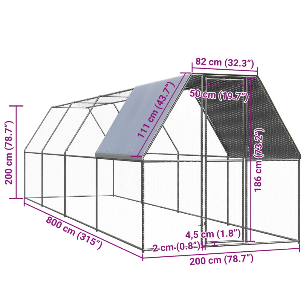 Kippenhok 2x4x2 m gegalvaniseerd staal