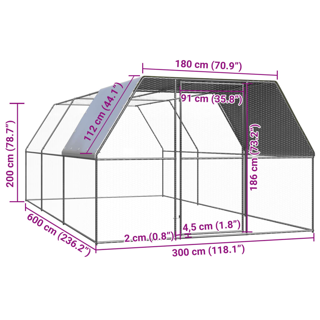 Kippenhok 2x4x2 m gegalvaniseerd staal