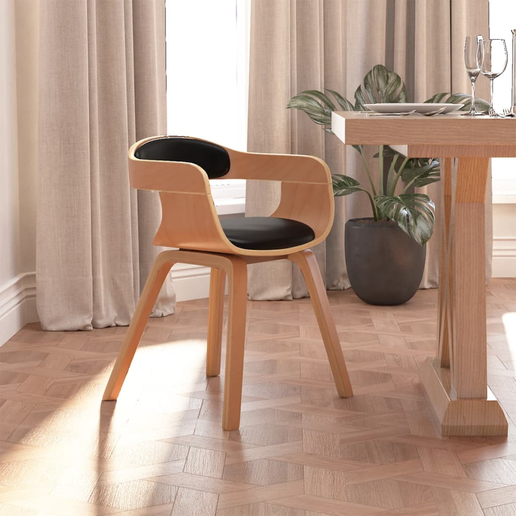 Chaise de salle à manger simili cuir et bois courbé noir