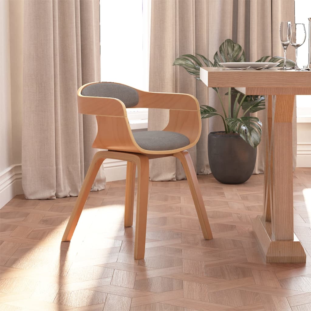 Chaise de salle à manger en bois courbé et tissu gris clair