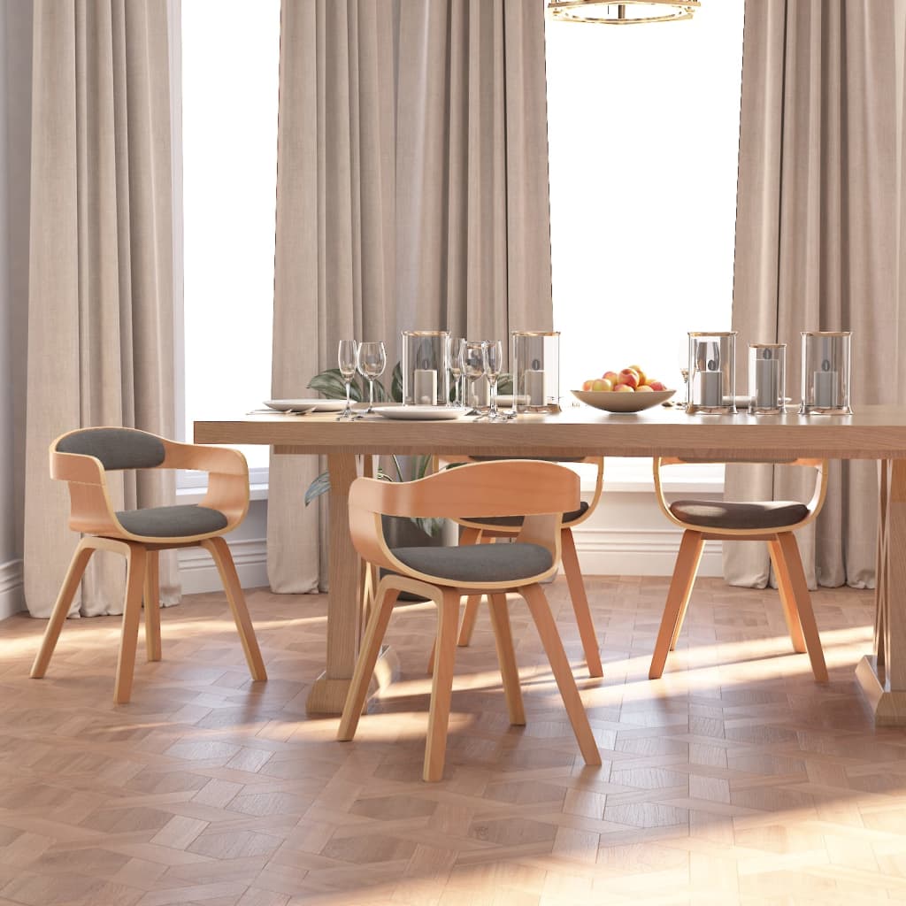 Chaise de salle à manger en bois courbé et tissu gris clair