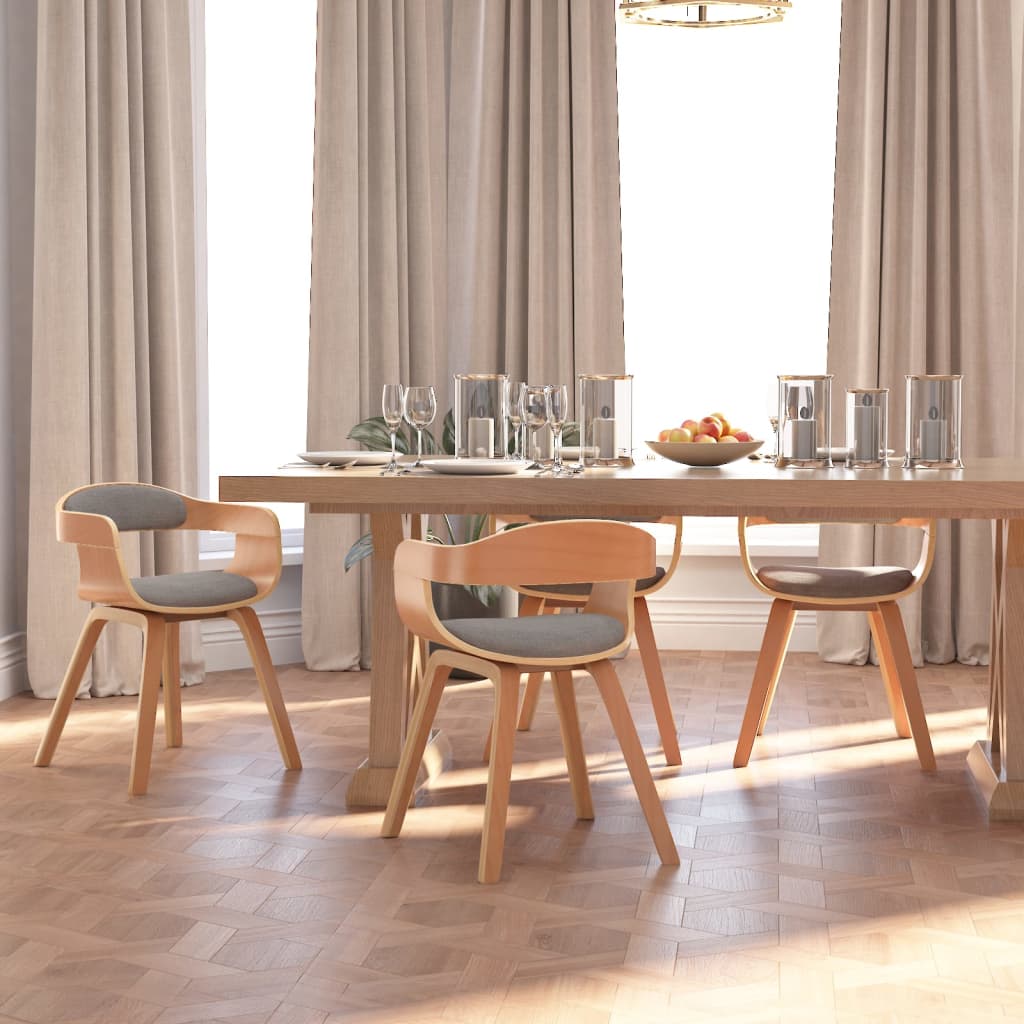 Chaise de salle à manger en bois courbé et tissu gris clair