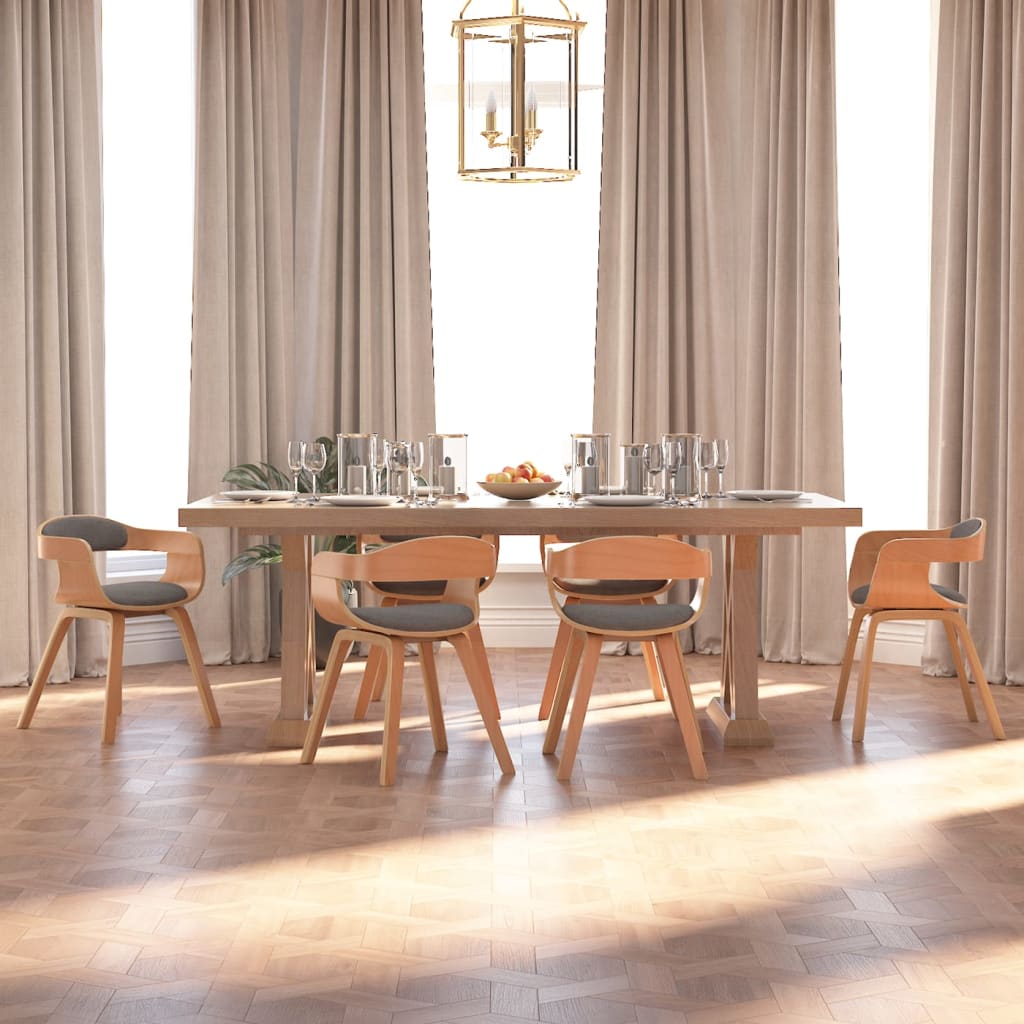 Chaise de salle à manger en bois courbé et tissu gris clair