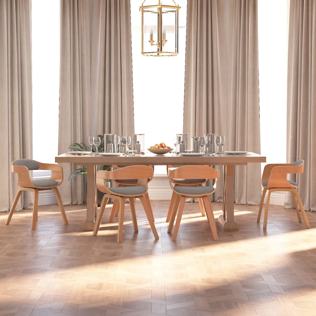 Chaise de salle à manger en bois courbé et tissu gris clair