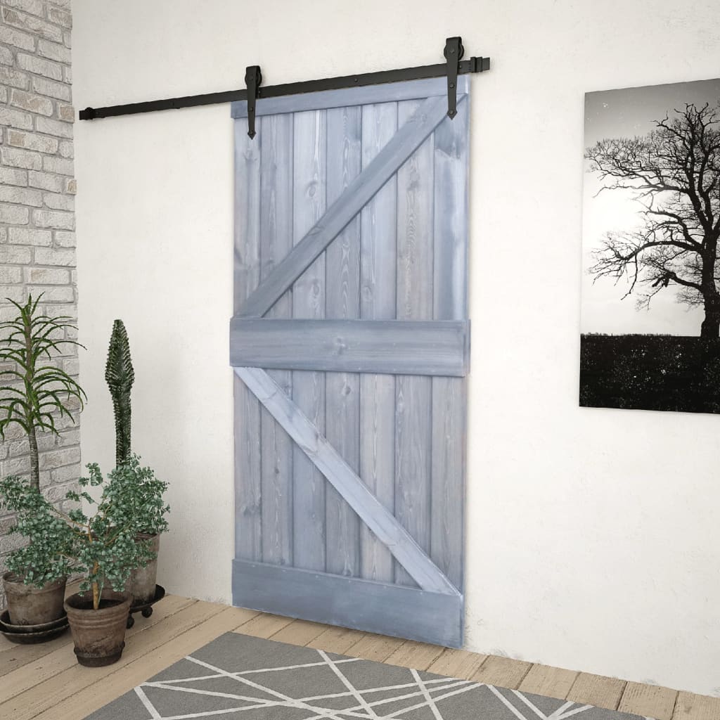 Porte coulissante avec ferrures 80x210 cm en pin massif