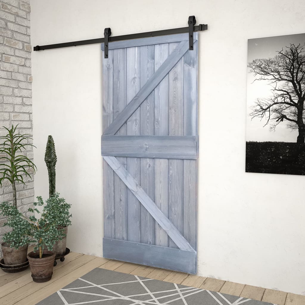 Porte coulissante avec ferrures 90x210 cm en pin massif