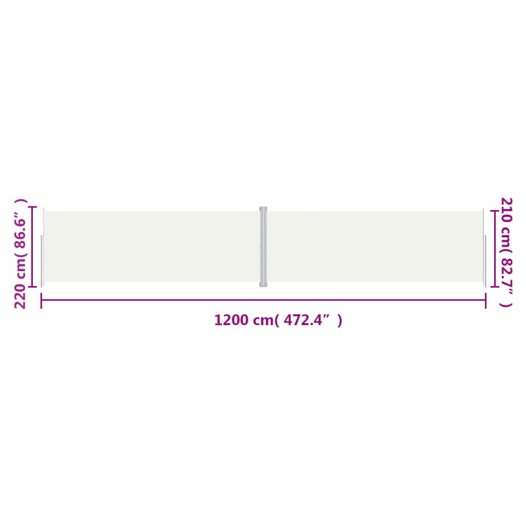 Windscherm uittrekbaar 180x1200 cm crèmekleurig