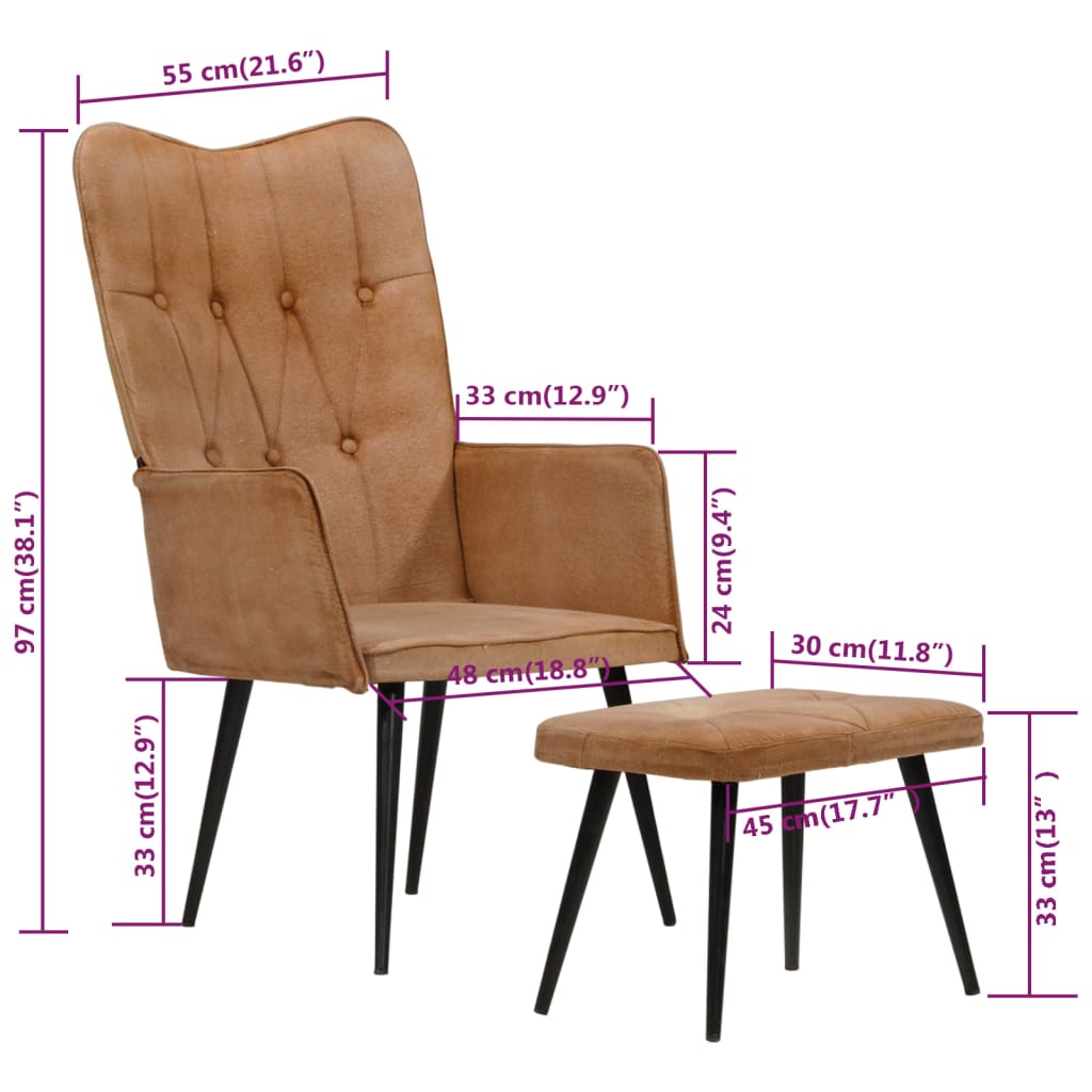 Fauteuil met voetensteun echt leer