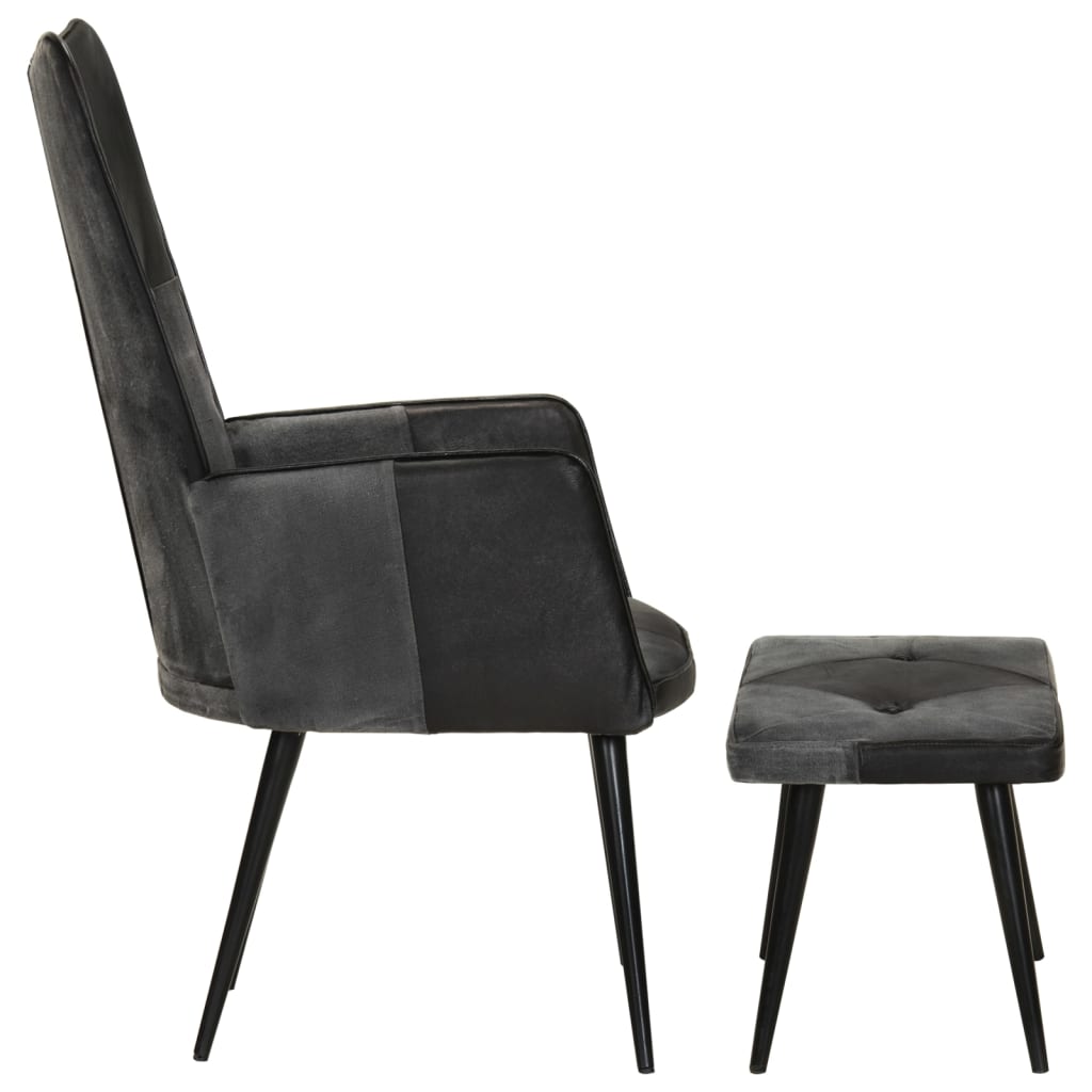 Fauteuil met voetensteun echt leer