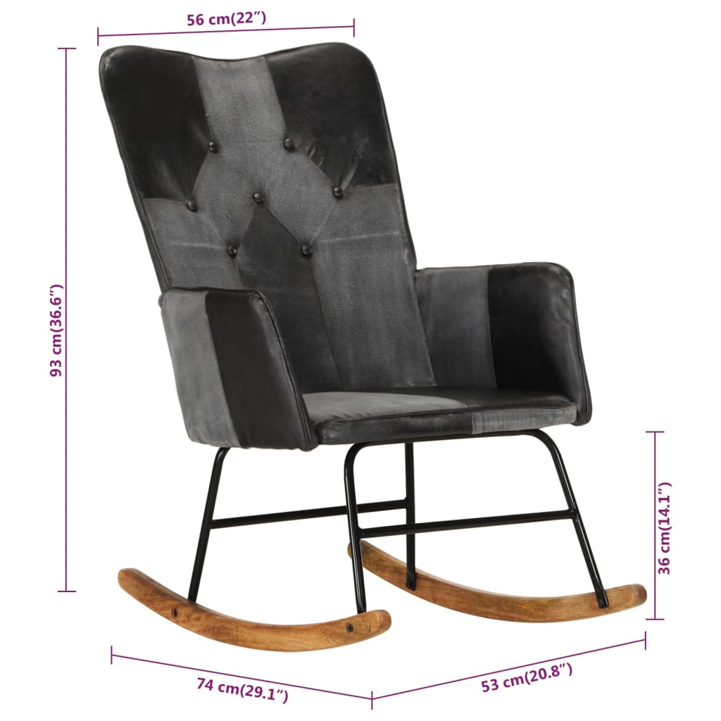 Fauteuil à bascule en cuir véritable