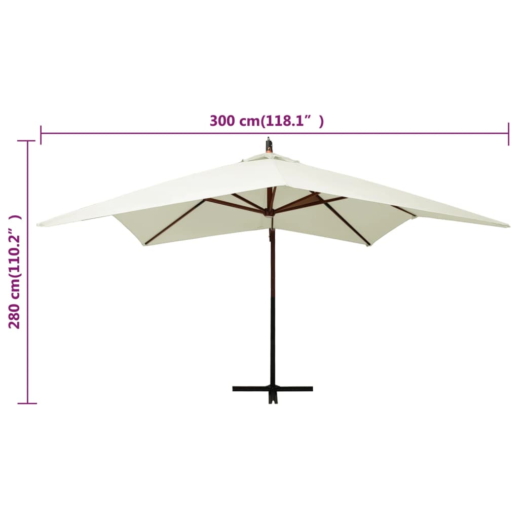 Zweefparasol met houten paal 300 cm zandwit