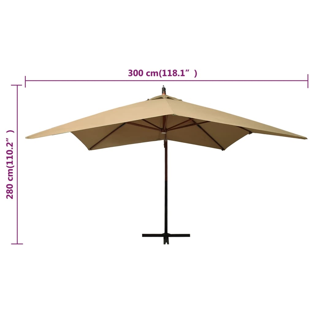 Parasol flottant avec poteau 3x3 m en bois de pin massif