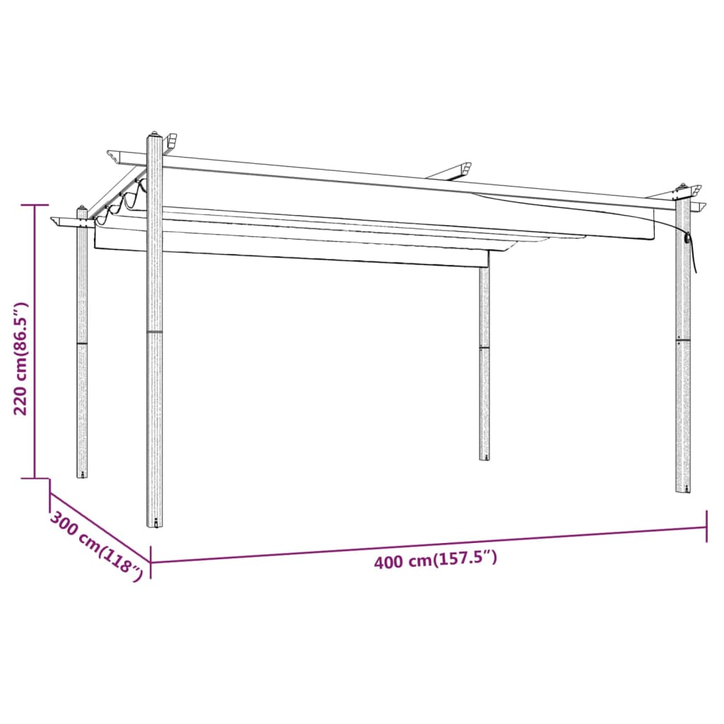 Tonnelle de jardin avec toit rétractable 4x3 m anthracite