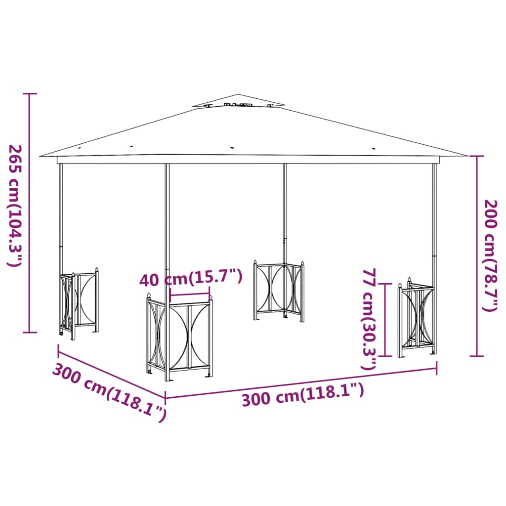 Prieel met zijwanden en dubbel dak 3x4 m