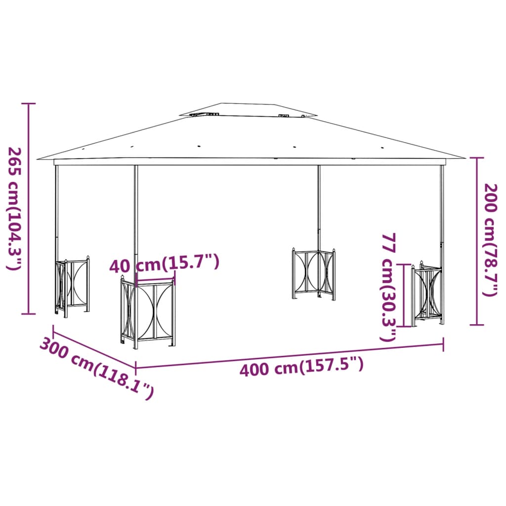 Prieel met zijwanden en dubbel dak 3x4 m