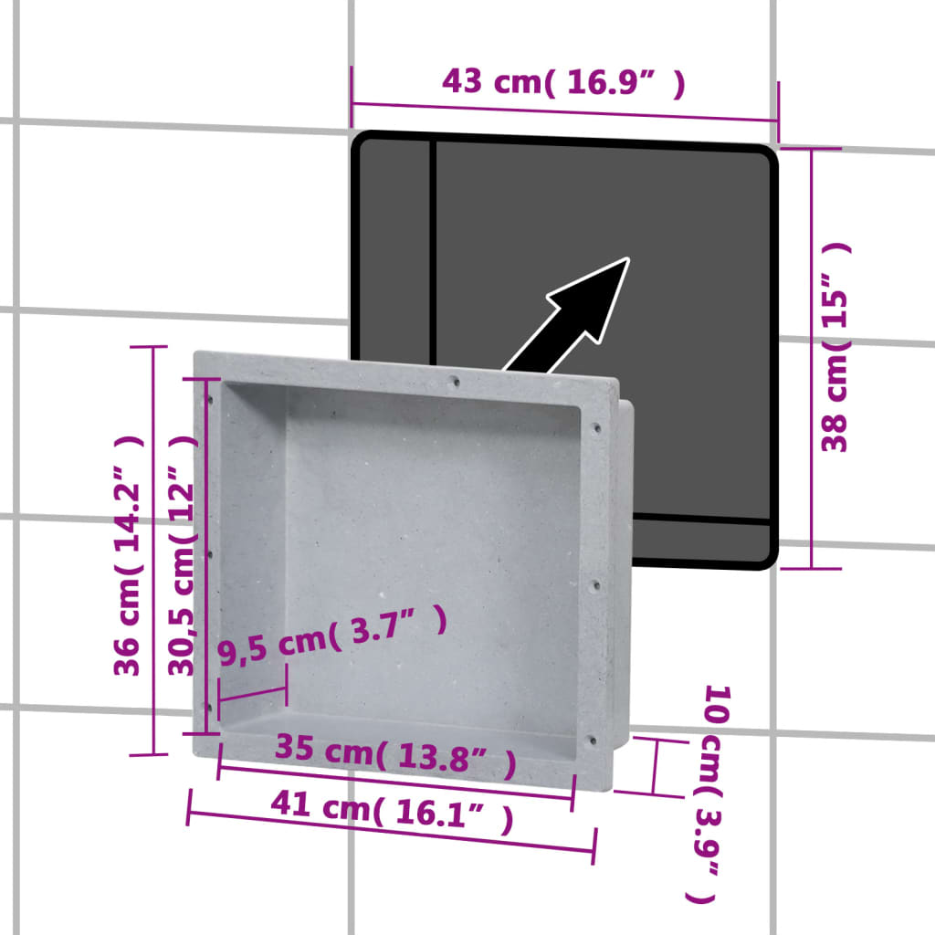 Niche de douche avec 2 compartiments 41x69x9 cm blanc brillant