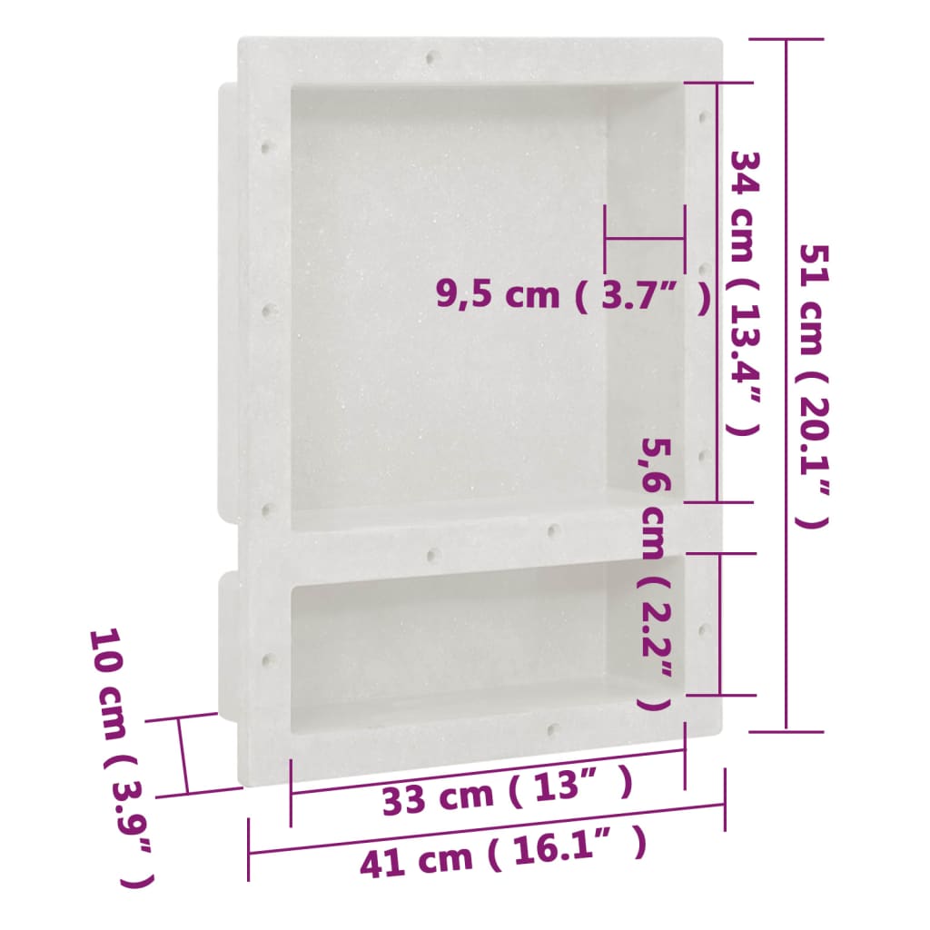 Niche de douche avec 2 compartiments 41x69x9 cm blanc brillant