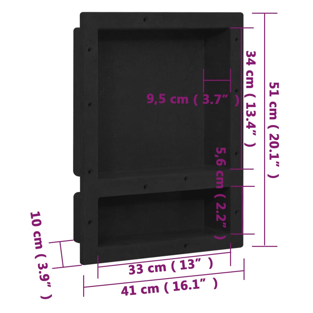 Niche de douche avec 2 compartiments 41x69x9 cm blanc brillant