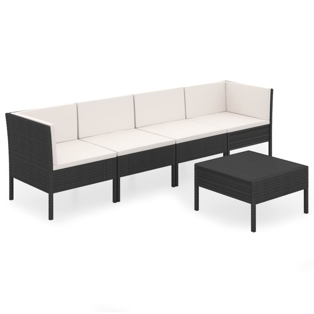 13-delige Loungeset met kussens poly rattan zwart